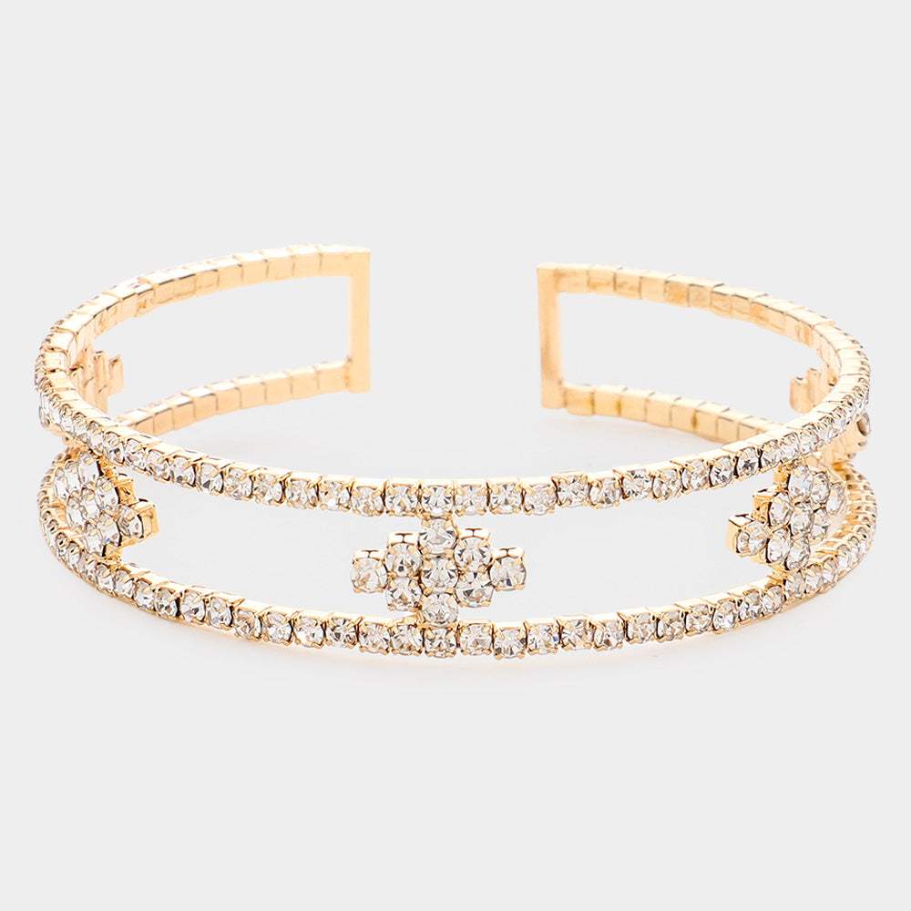 Rhinestone Marquise Accented Cuff Evening Bracelet - Madeline Love - Flyclothing LLC