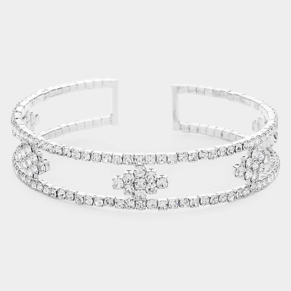 Rhinestone Marquise Accented Cuff Evening Bracelet - Madeline Love - Flyclothing LLC