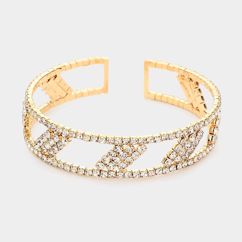 Rhombus Rhinestone Pave Accented Cuff Bracelet - Madeline Love - Flyclothing LLC