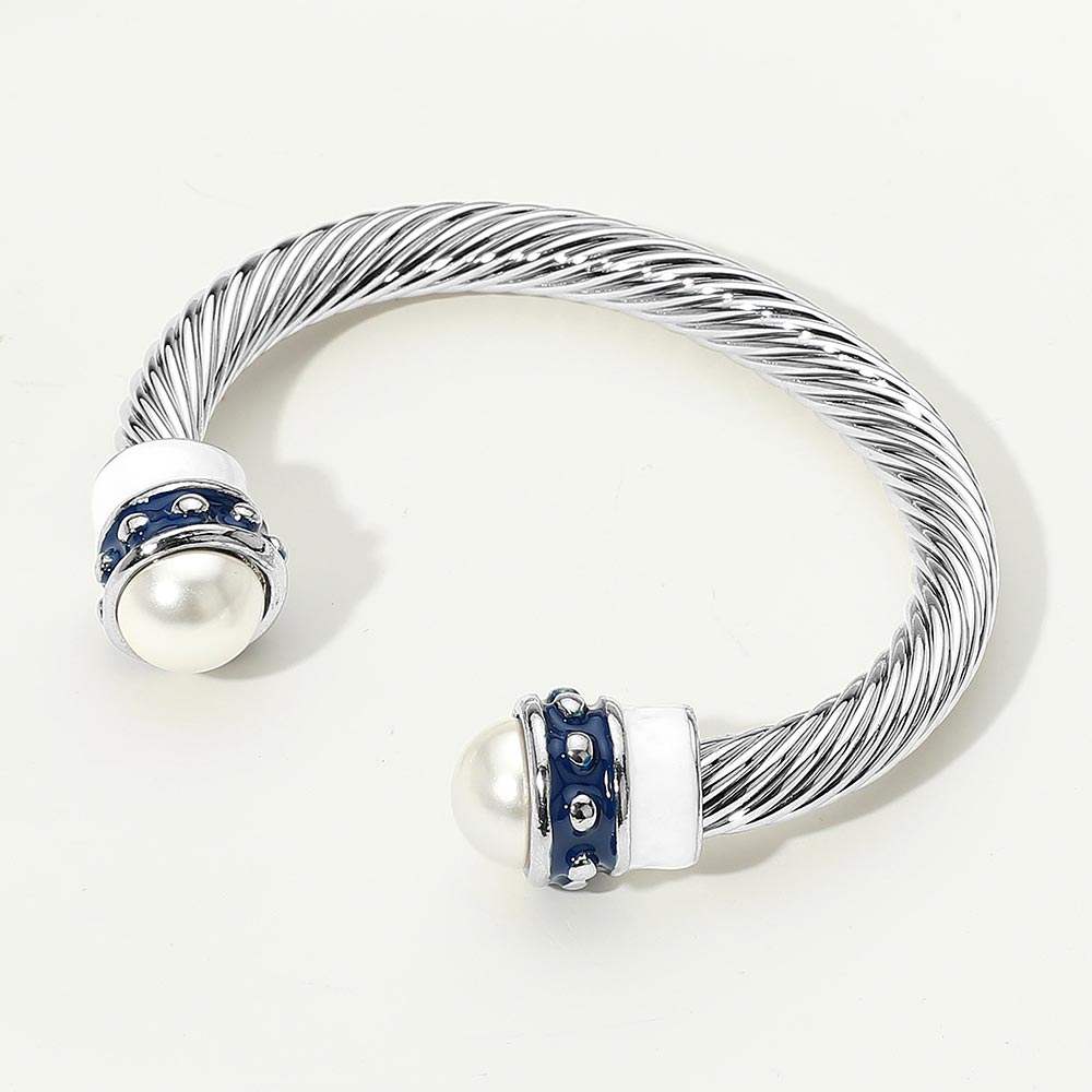 Pearl Tip Enamel Two Tone Cuff Bracelet - Madeline Love - Flyclothing LLC