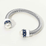 Pearl Tip Enamel Two Tone Cuff Bracelet - Madeline Love - Flyclothing LLC