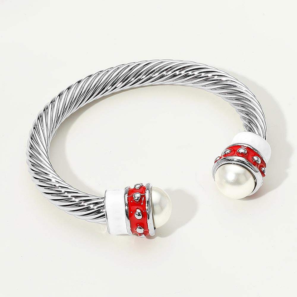 Pearl Tip Enamel Two Tone Cuff Bracelet - Madeline Love - Flyclothing LLC