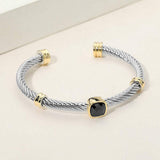 Square Stone Bezel Accent Two Tone Twisted Cable Cuff Bracelet - Madeline Love - Flyclothing LLC