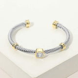 Square Stone Bezel Accent Two Tone Twisted Cable Cuff Bracelet - Madeline Love - Flyclothing LLC