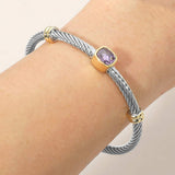 Square Stone Bezel Accent Two Tone Twisted Cable Cuff Bracelet - Madeline Love - Flyclothing LLC