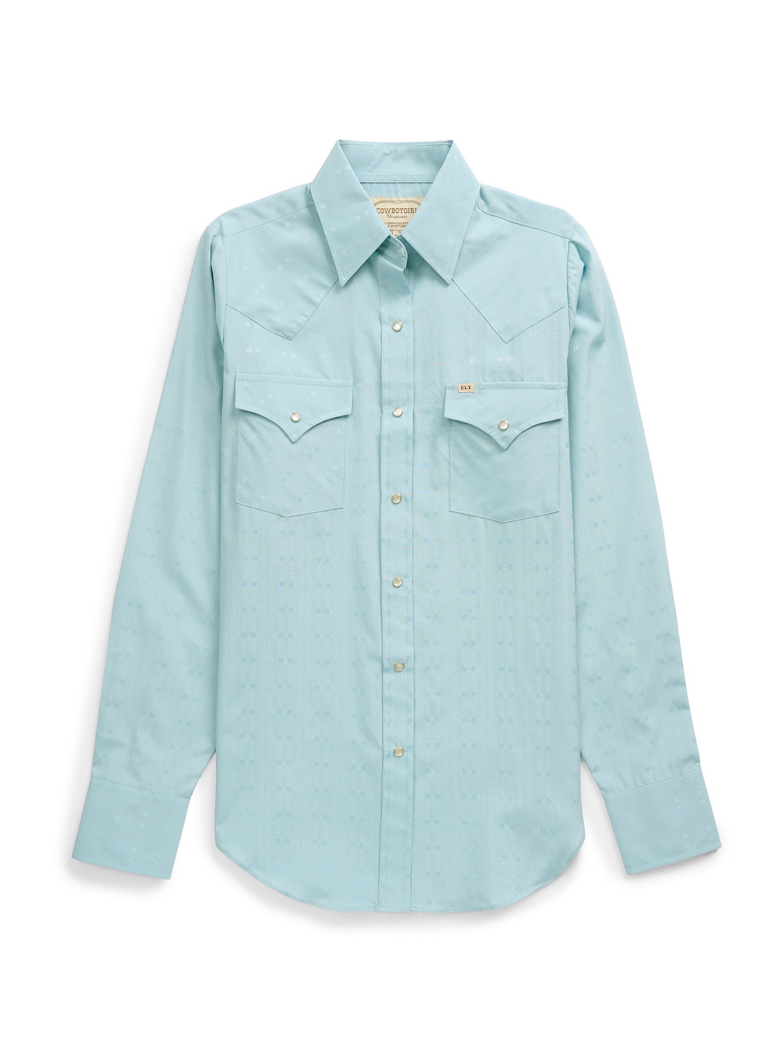 Women's Cowboygirl Vintage Turquoise Solid Tonal Dobby Granddaddy Snap Shirt