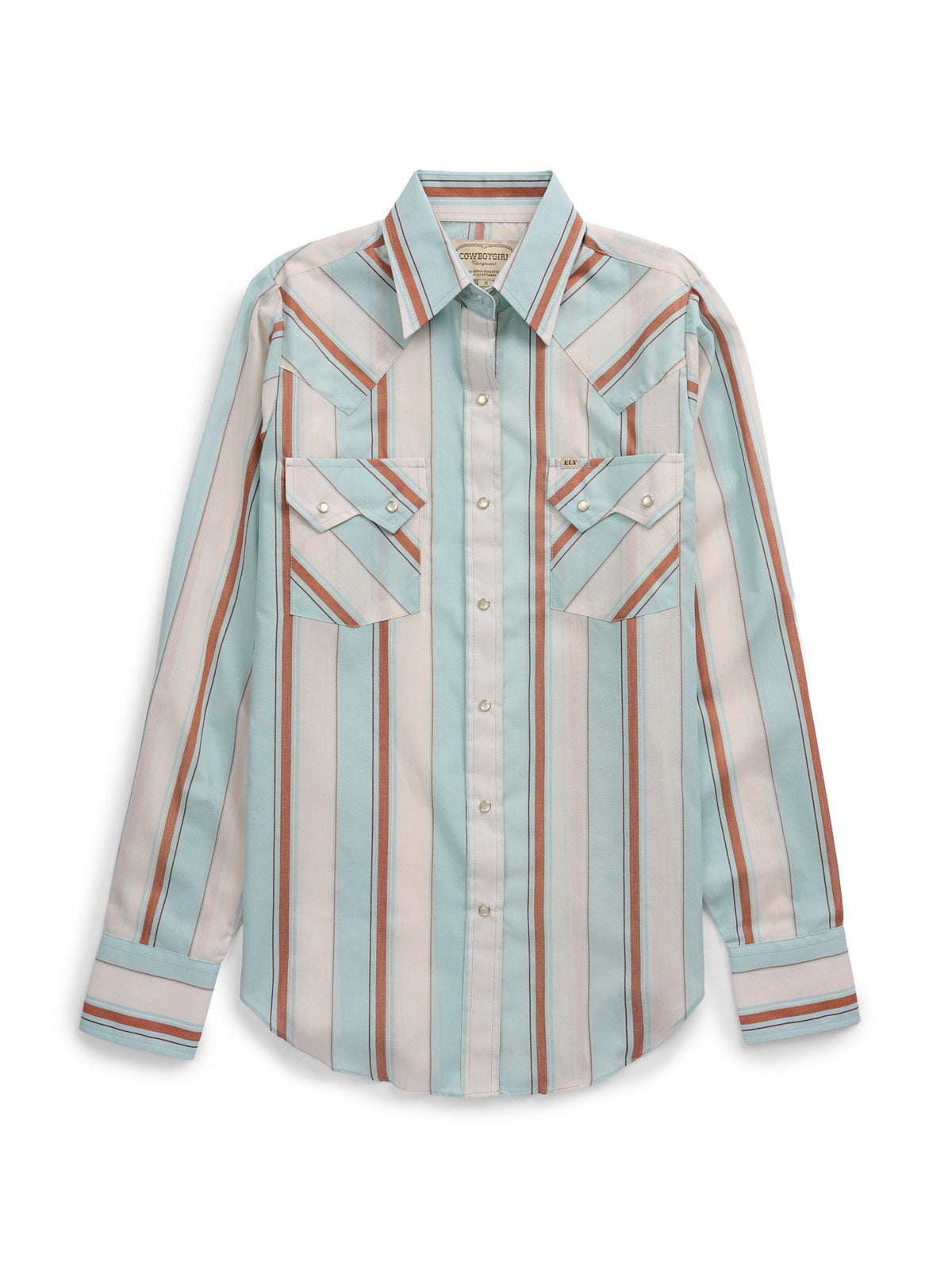 Women's Cowboygirl Vintage Turquoise Stripe Granddaddy Snap Shirt - Ely Cattleman - Flyclothing LLC