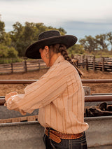 Women's Cowboygirl Gold Dobby Stripe Granddaddy Snap Shirt - Ely Cattleman - Flyclothing LLC
