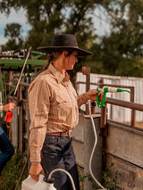 Women's Cowboygirl Gold Dobby Stripe Granddaddy Snap Shirt - Ely Cattleman - Flyclothing LLC