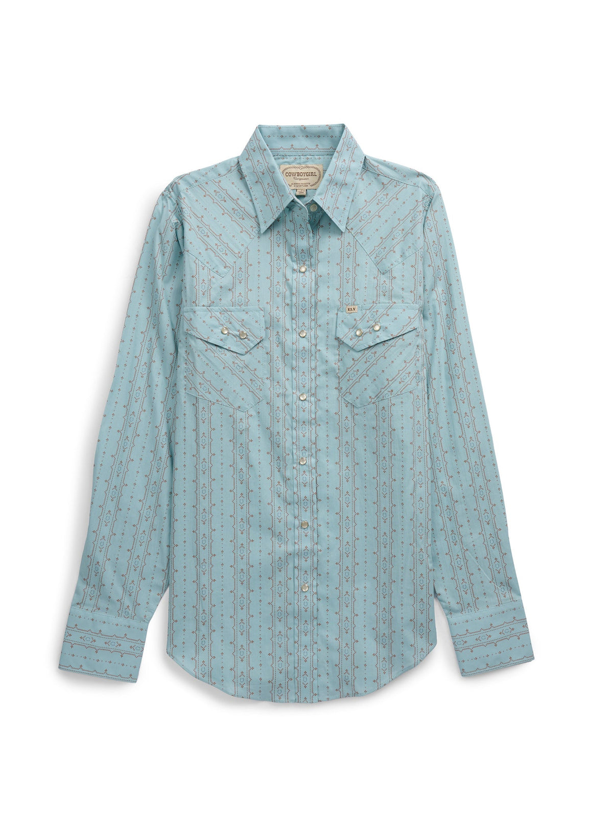 Women's Cowboygirl Vintage Turquoise Horseshoe Print Granddaddy Snap Shirt - Ely Cattleman - Flyclothing LLC