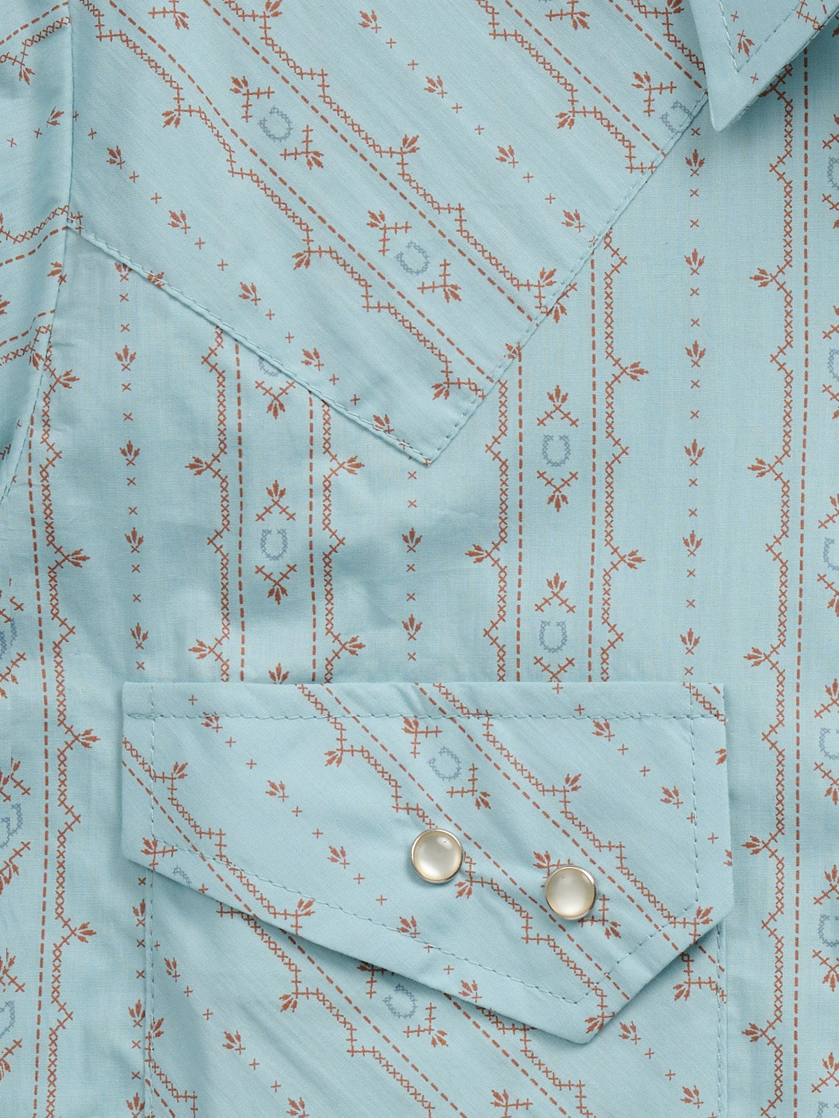 Women's Cowboygirl Vintage Turquoise Horseshoe Print Granddaddy Snap Shirt - Ely Cattleman - Flyclothing LLC