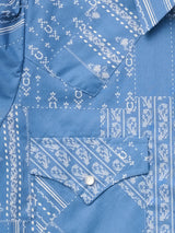Women's Cowboygirl Cowboy Blue Quilt Print Granddaddy Snap Shirt