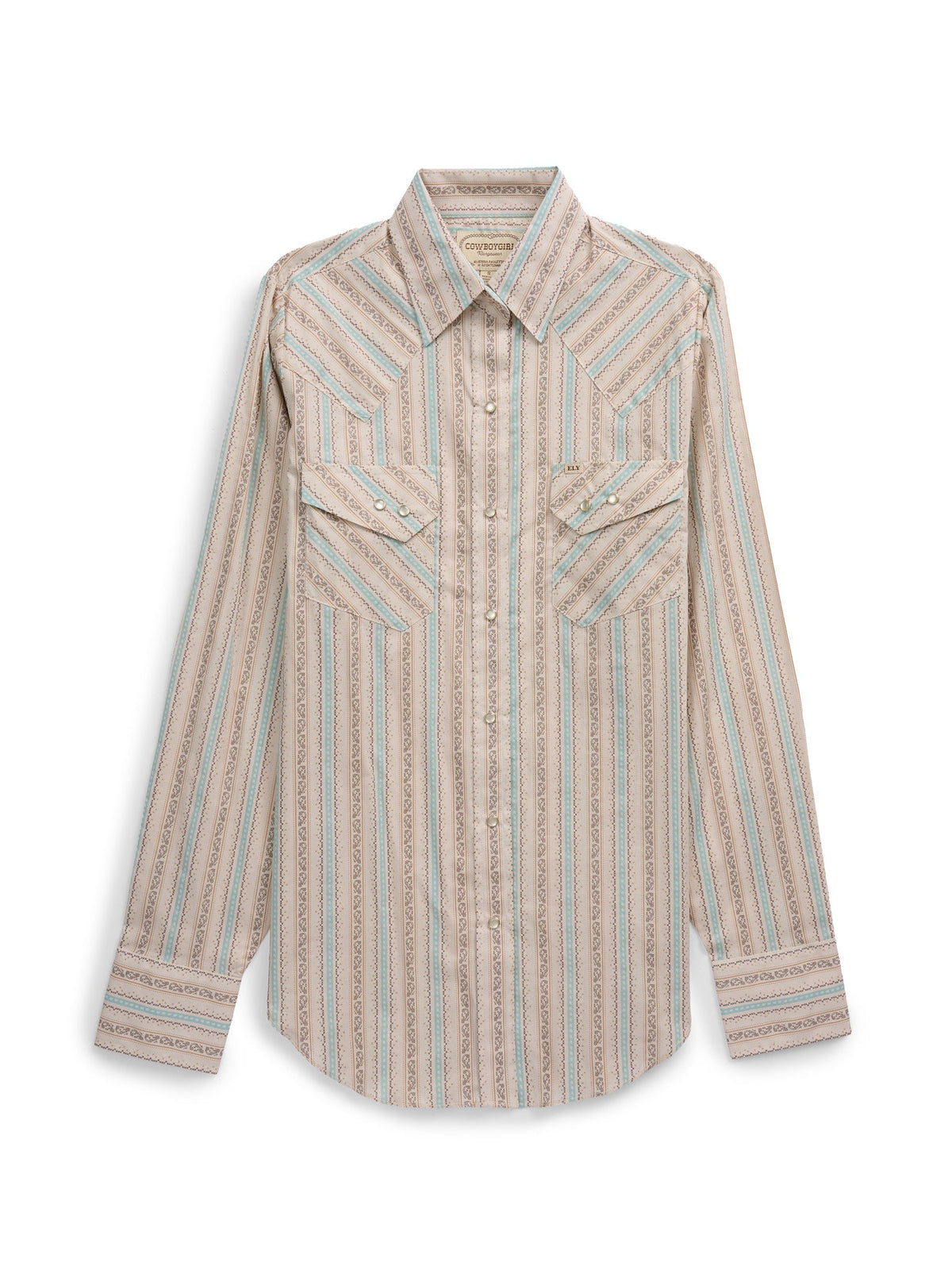 Women's Cowboygirl Vintage Turquoise Buckstitch Print Granddaddy Snap Shirt - Ely Cattleman - Flyclothing LLC