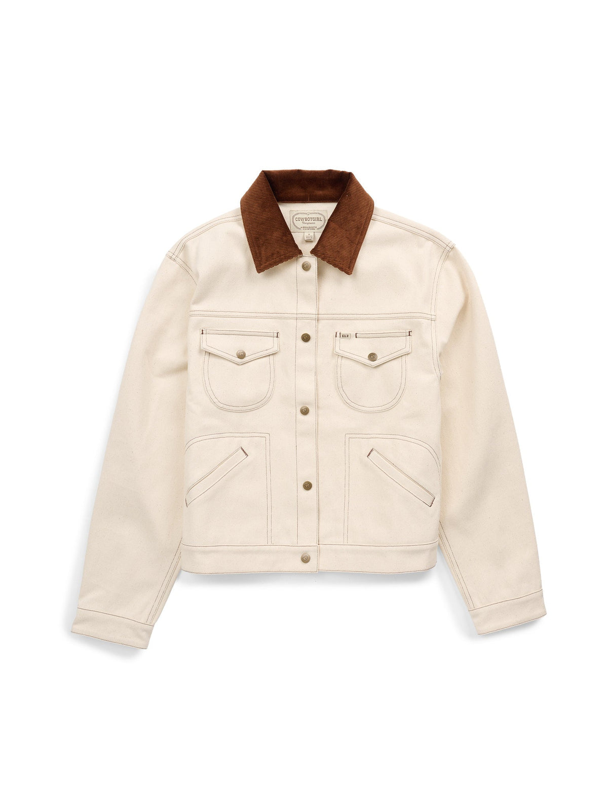 Women's Cowboygirl Ecru Denim Jacket with Corduroy Collar - Ely Cattleman - Flyclothing LLC