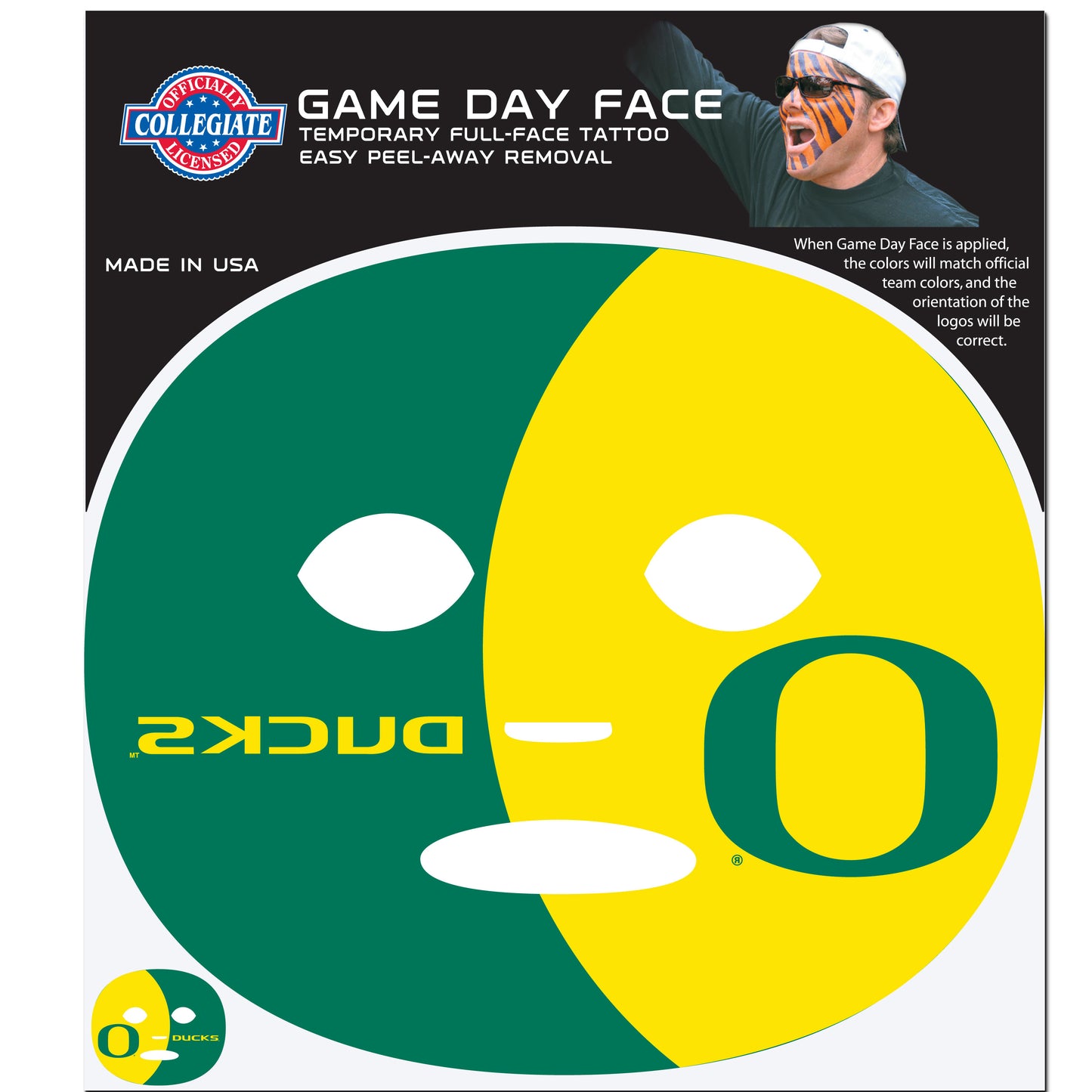 Oregon Ducks Game Face Temporary Tattoo