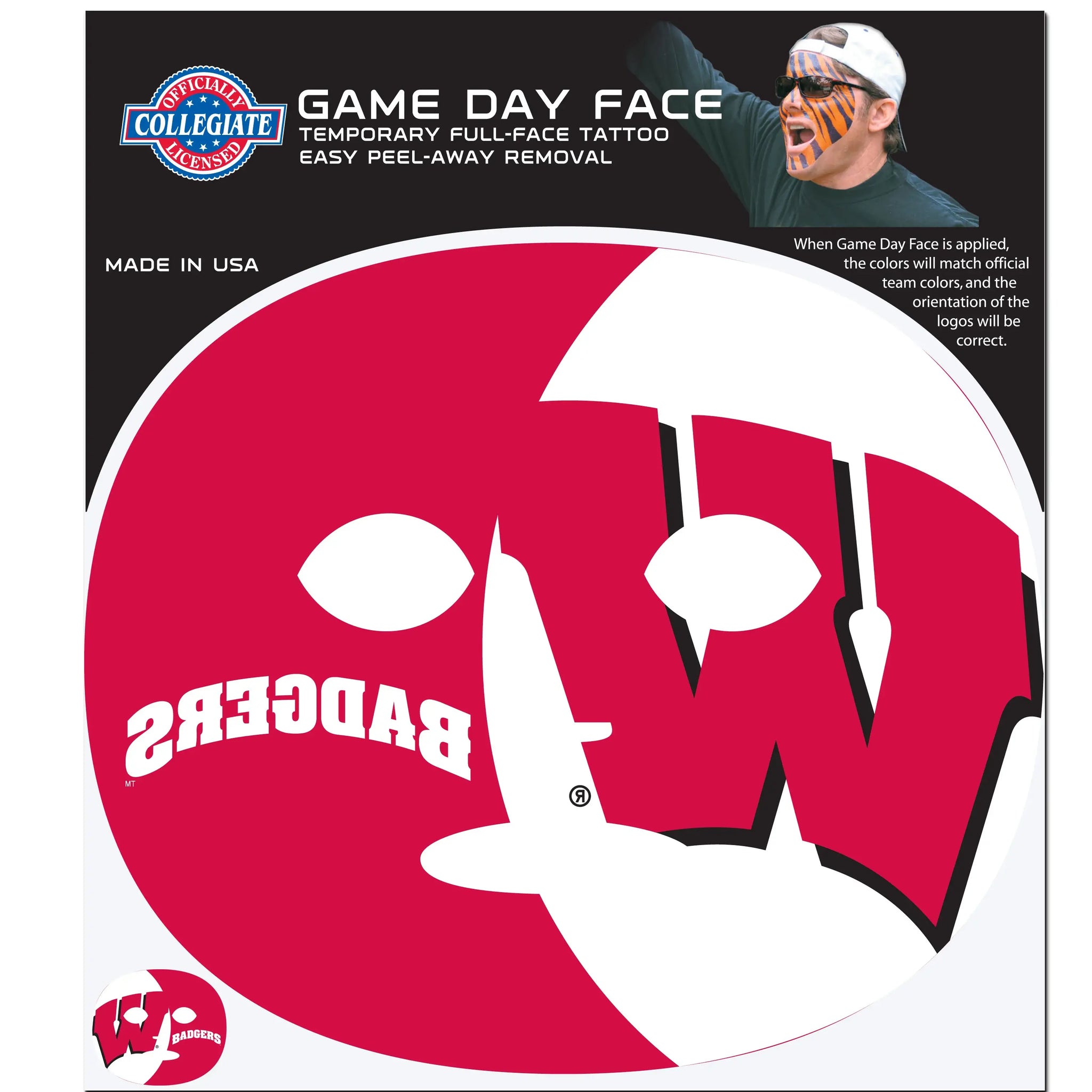 Wisconsin Badgers Game Face Temporary Tattoo - Wisconsin Badgers - Flyclothing LLC