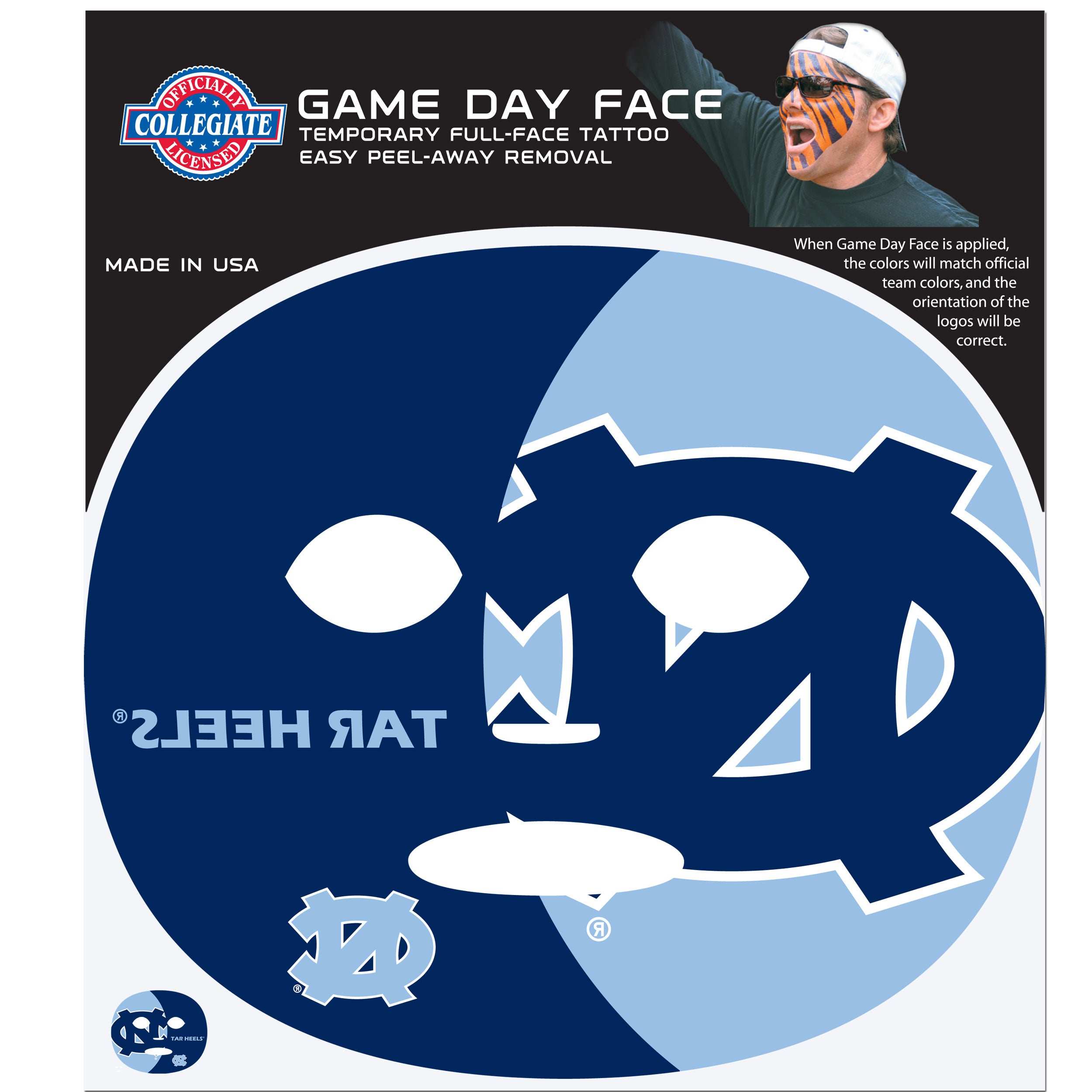 N. Carolina Tar Heels Game Face Temporary Tattoo - N. Carolina Tar Heels - Flyclothing LLC