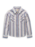 Girl's Cowboygirl Ecru & Cowboy Blue Stripe Granddaddy Western Snap Shirt