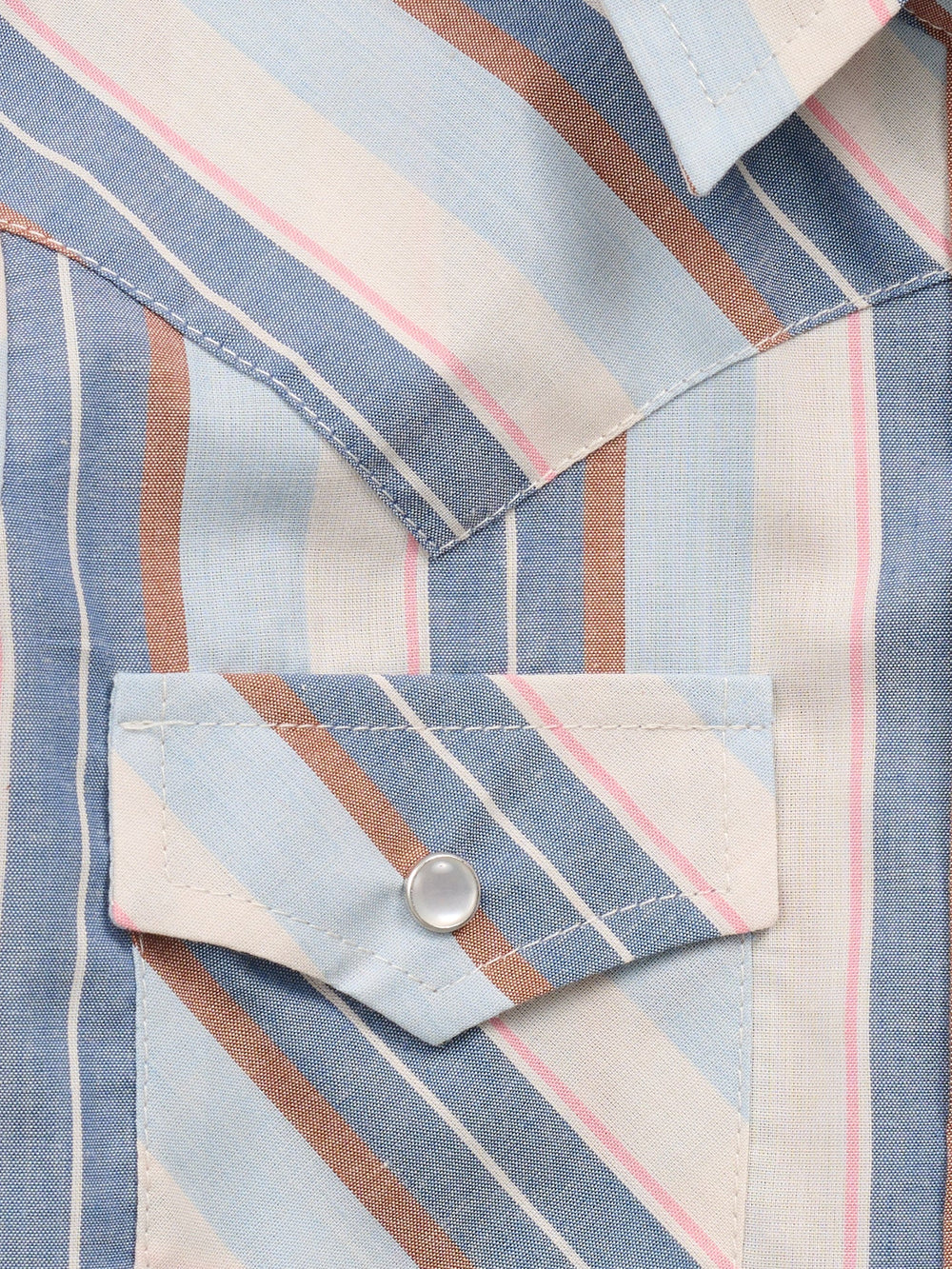 Girl's Cowboygirl Ecru & Cowboy Blue Stripe Granddaddy Western Snap Shirt