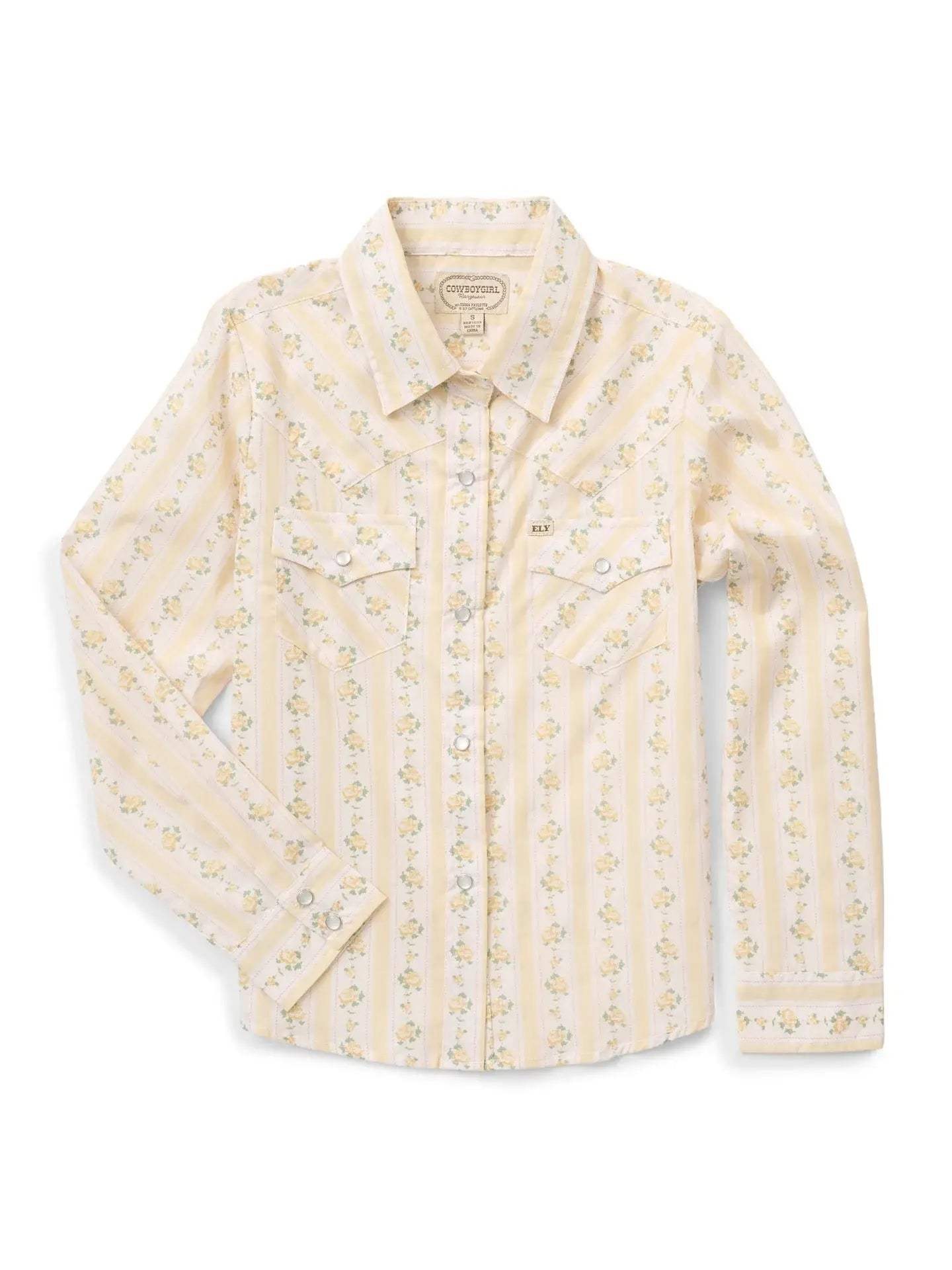 Girl's Cowboygirl Buttermilk Rose Print Granddaddy Western Snap Shirt - Ely - Flyclothing LLC
