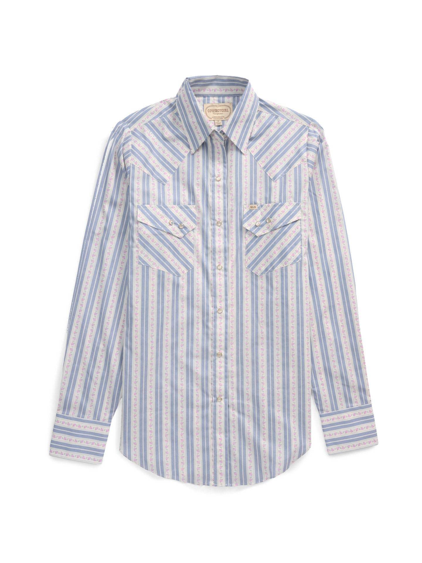 Women's Cowboygirl Blue Rose Print Granddaddy Snap Shirt - Ely Cattleman - Flyclothing LLC
