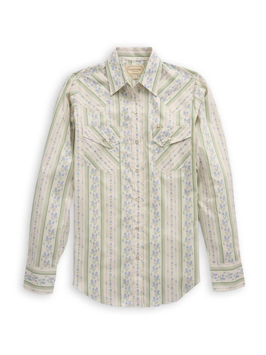 Women's Cowboygirl Bluebonnet Stripe Print Granddaddy Snap Shirt - Ely Cattleman - Flyclothing LLC