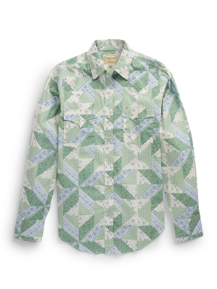 Women's Cowboygirl Sage Brush Quilt Print Granddaddy Snap Shirt - Ely Cattleman