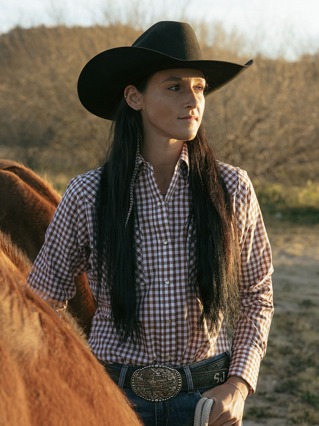 Women's Cowboygirl Ranch Rig Rust Gingham Granddaddy Snap Shirt