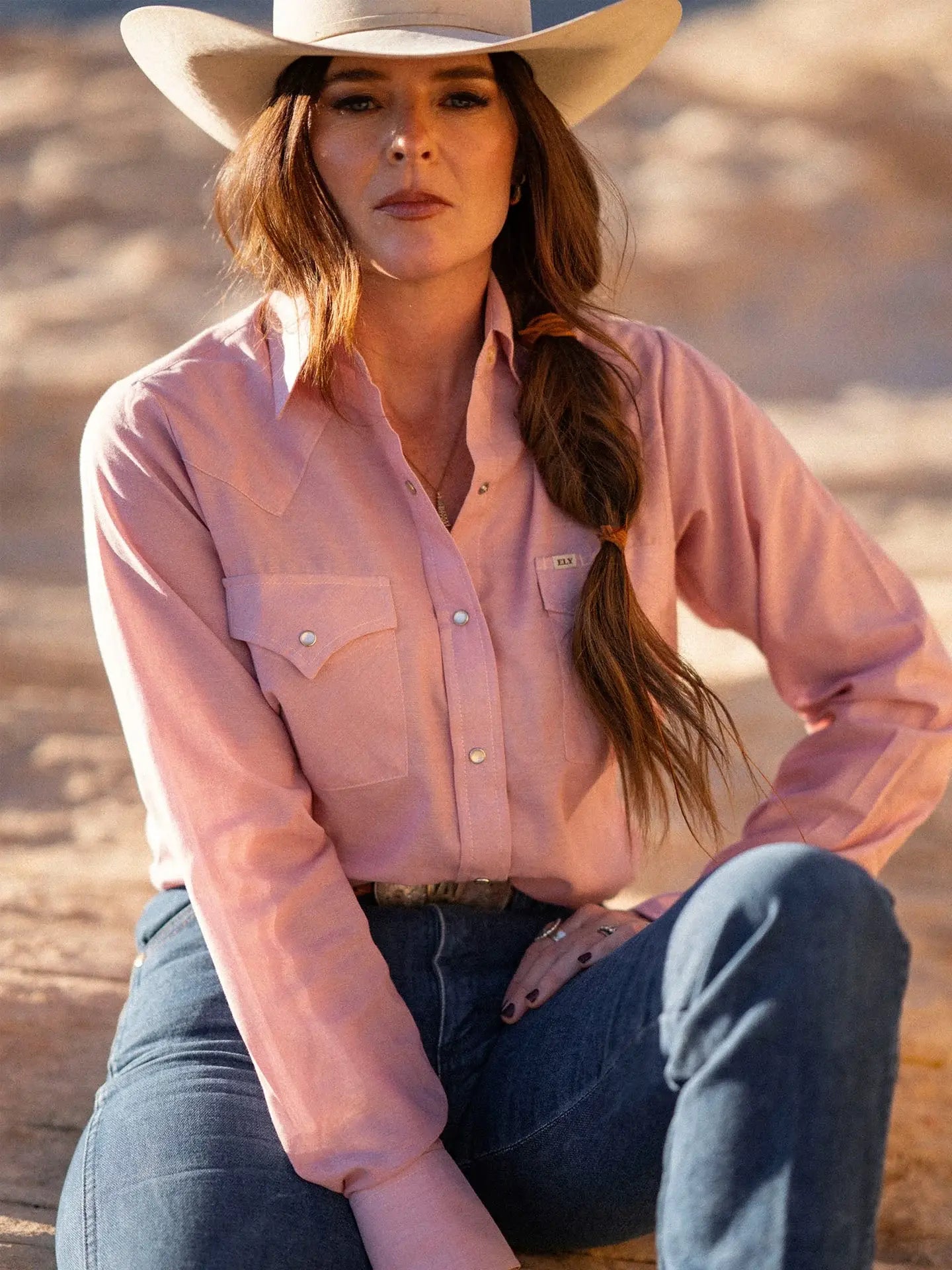 Women's Cowboygirl Blossom Pink Chambray Granddaddy Snap Shirt - Ely Cattleman - Flyclothing LLC