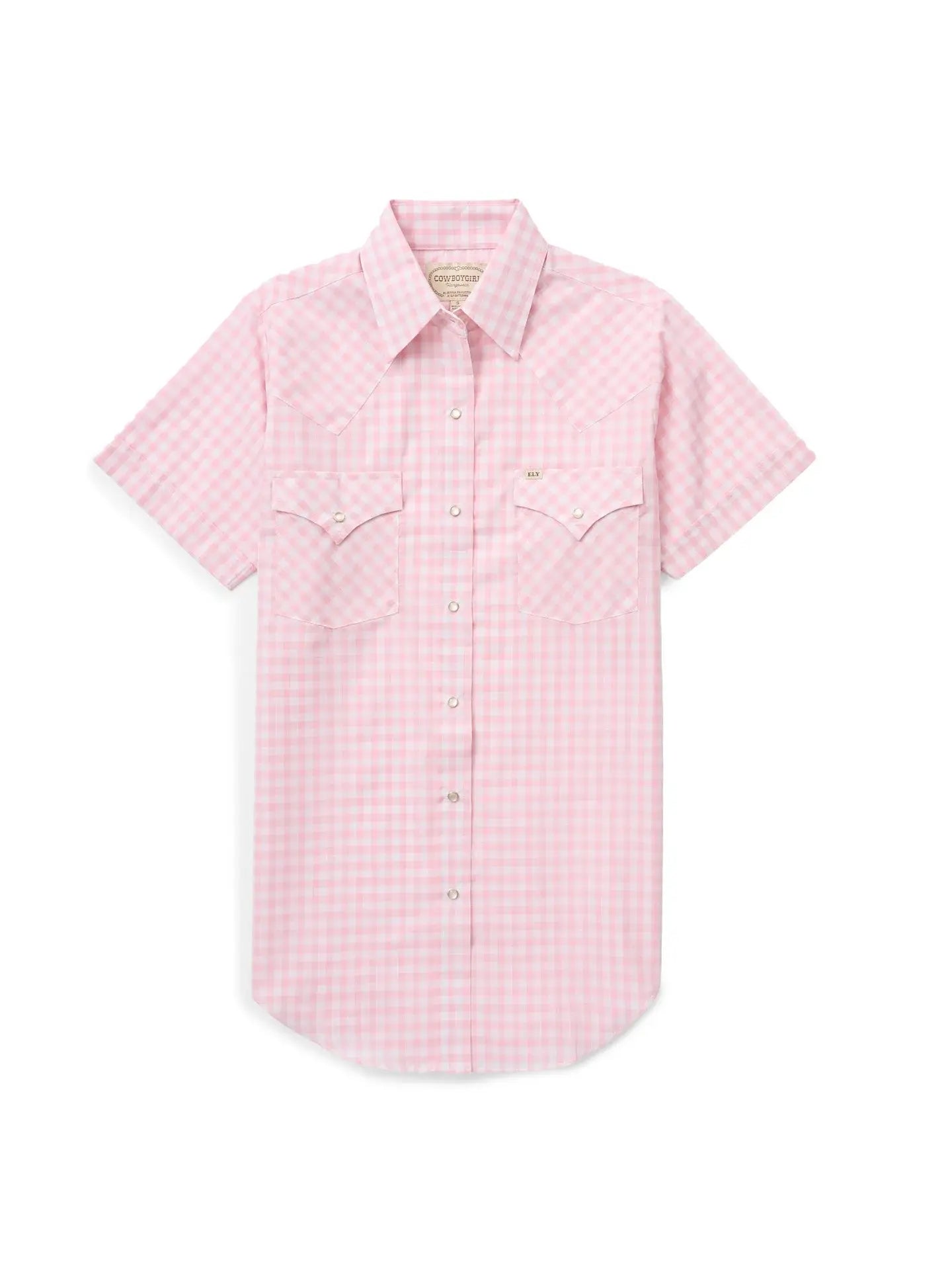 Women's Cowboygirl Blossom Pink Gingham Short Sleeve Granddaddy Snap Shirt - Ely Cattleman - Flyclothing LLC