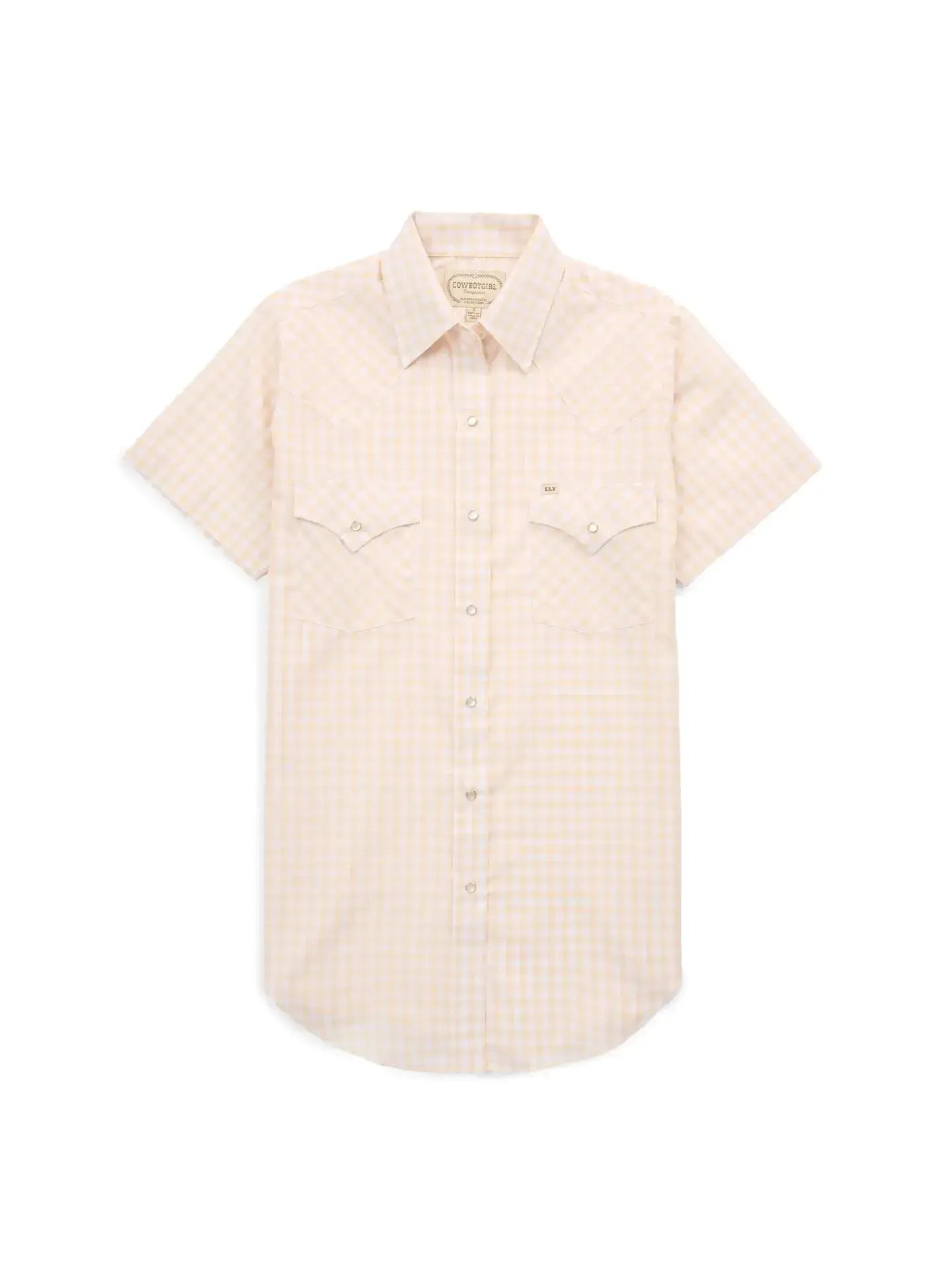 Women's Cowboygirl Buttermilk Gingham Short Sleeve Granddaddy Snap Shirt - Ely - Flyclothing LLC