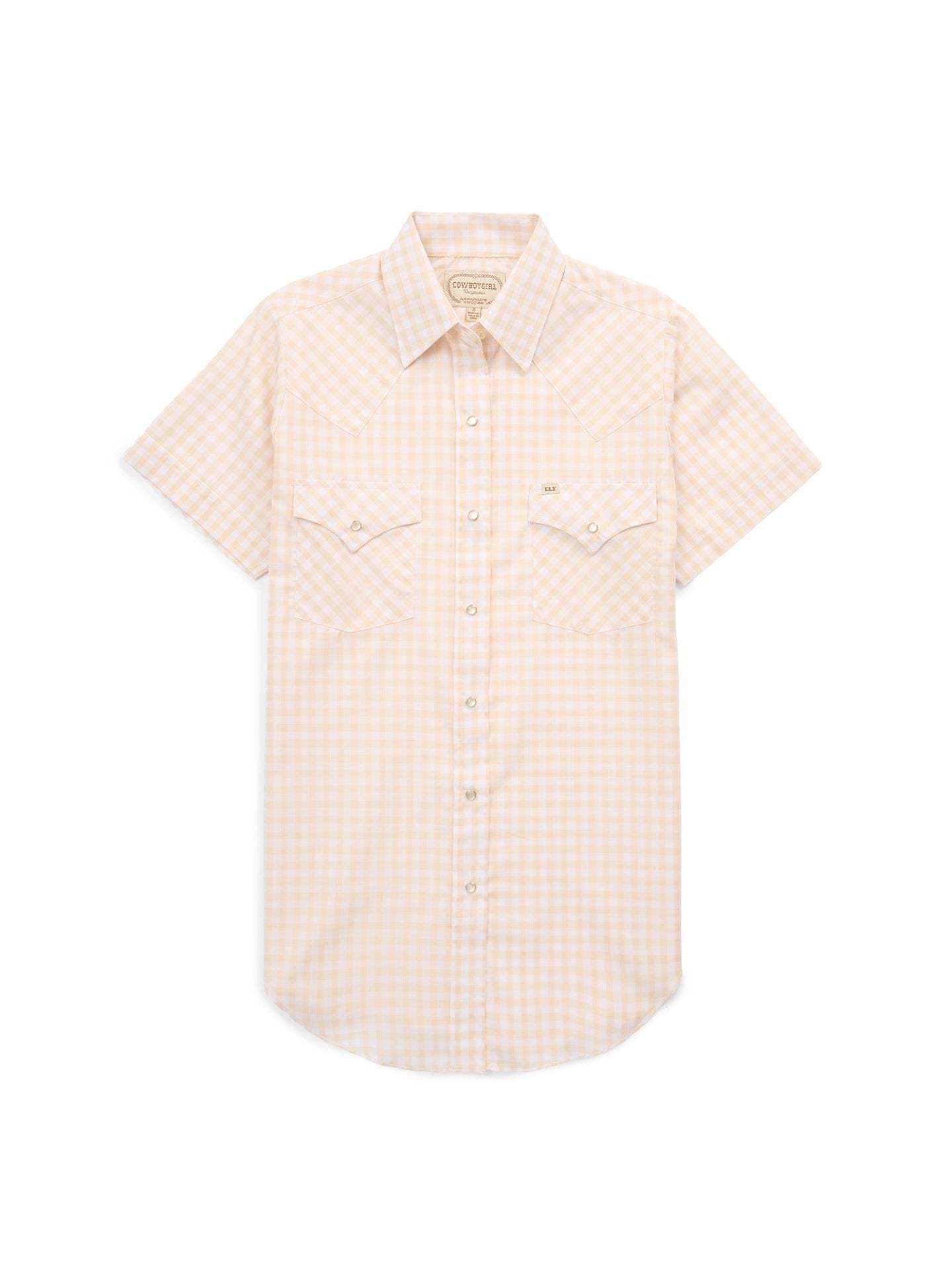 Women's Cowboygirl Buttermilk Gingham Short Sleeve Granddaddy Snap Shirt - Ely Cattleman - Flyclothing LLC