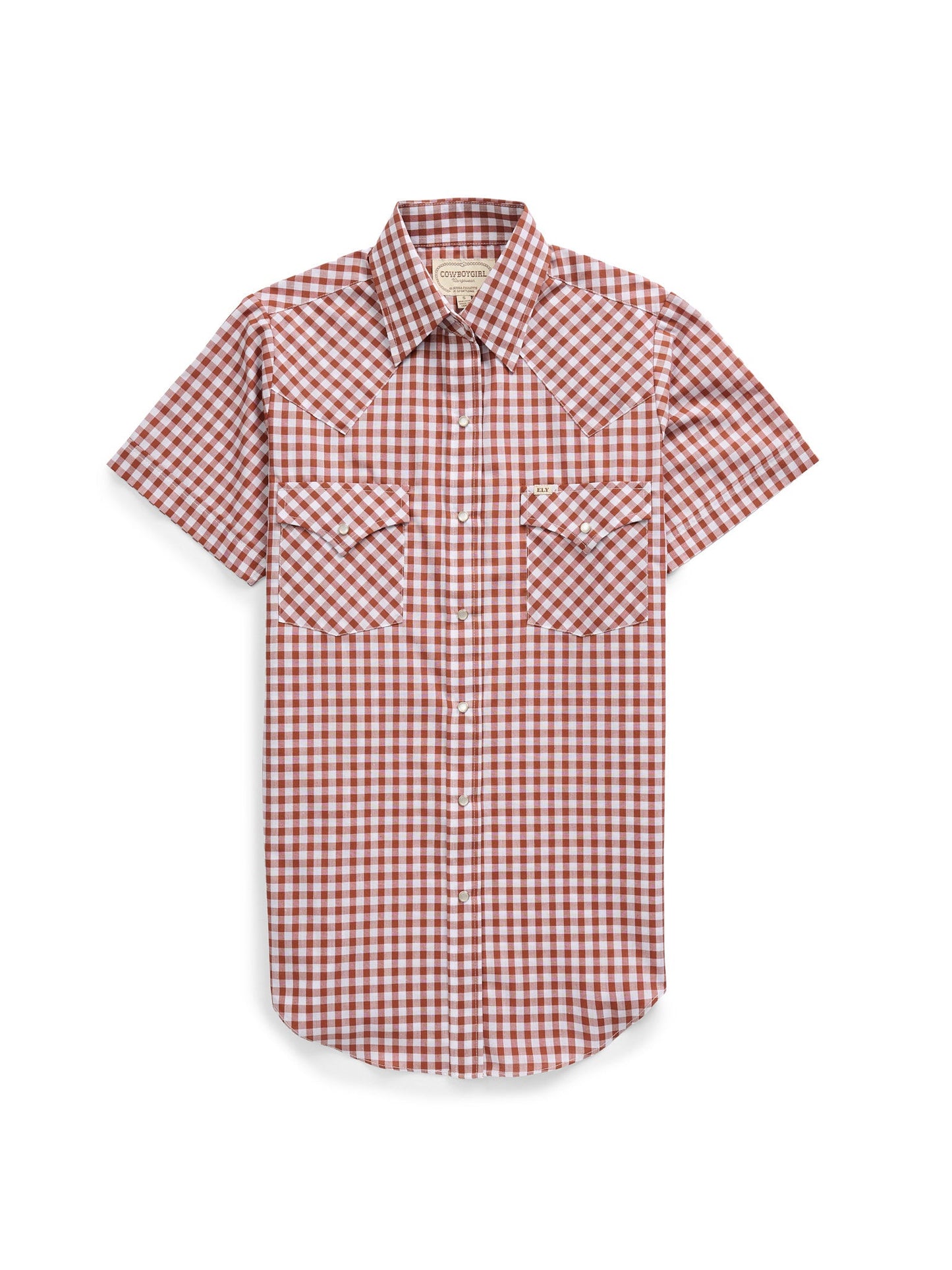 Women's Cowboygirl Ranch Rig Rust Gingham Short Sleeve Granddaddy Snap Shirt