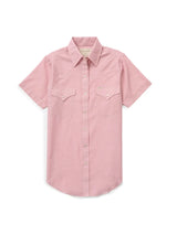 Women's Cowboygirl Blossom Pink Chambray Short Sleeve Granddaddy Snap Shirt - Ely Cattleman - Flyclothing LLC