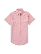 Women's Cowboygirl Blossom Pink Chambray Short Sleeve Granddaddy Snap Shirt - Ely Cattleman - Flyclothing LLC
