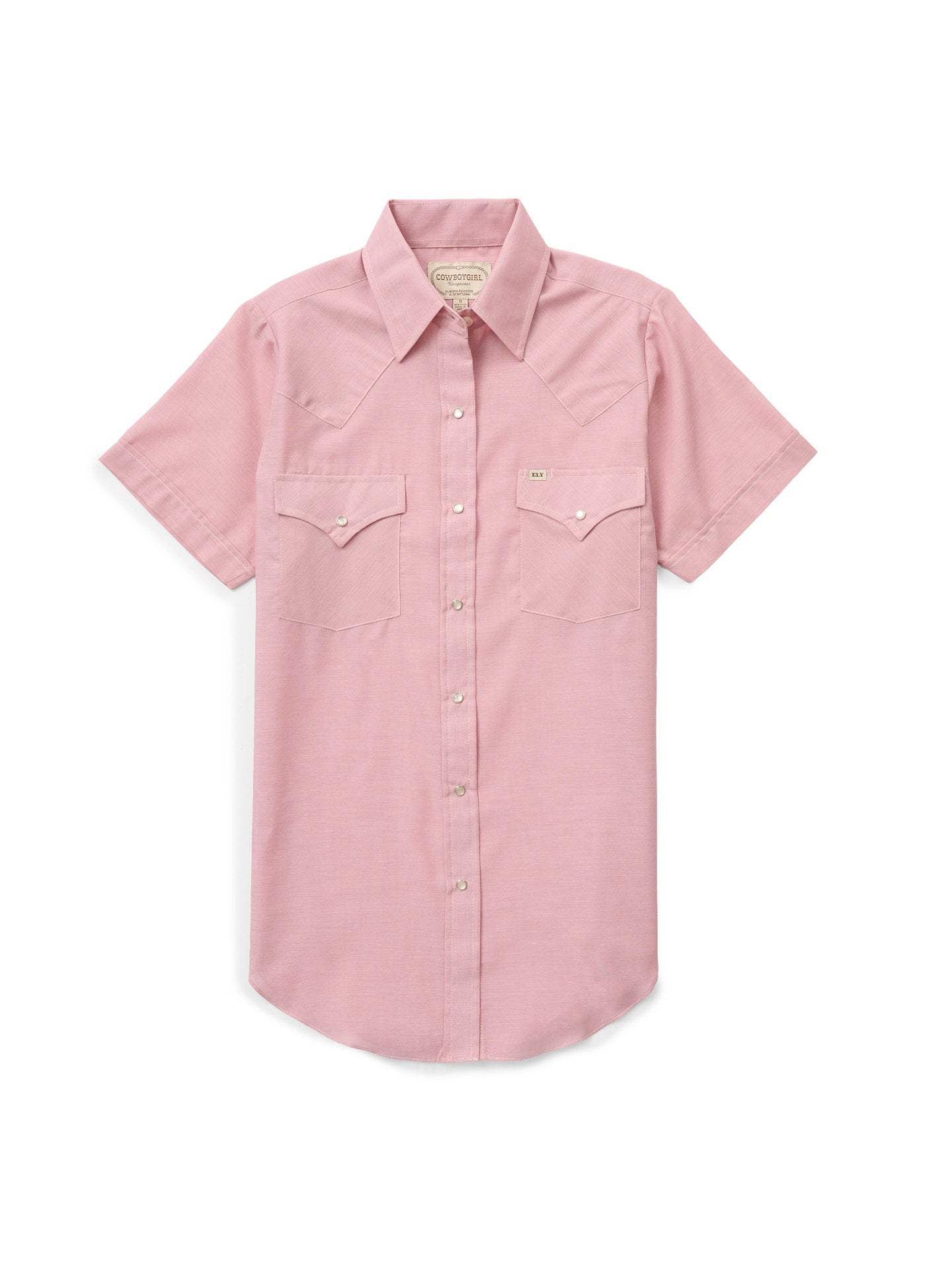 Women's Cowboygirl Blossom Pink Chambray Short Sleeve Granddaddy Snap Shirt - Ely Cattleman - Flyclothing LLC