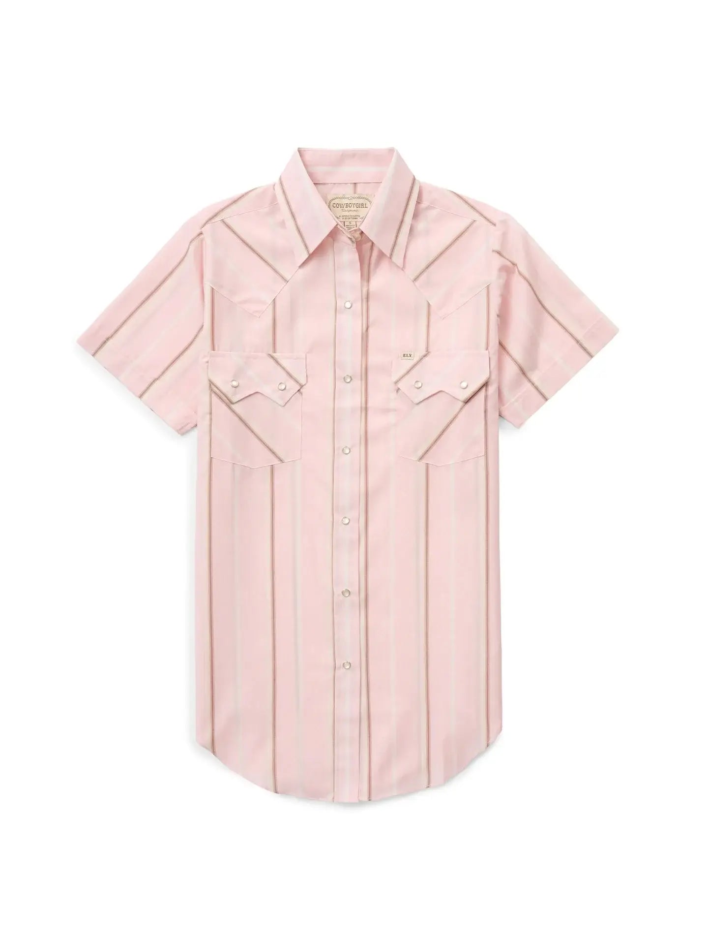 Women's Cowboygirl Blossom Pink Stripe Short Sleeve Granddaddy Snap Shirt - Ely Cattleman - Flyclothing LLC