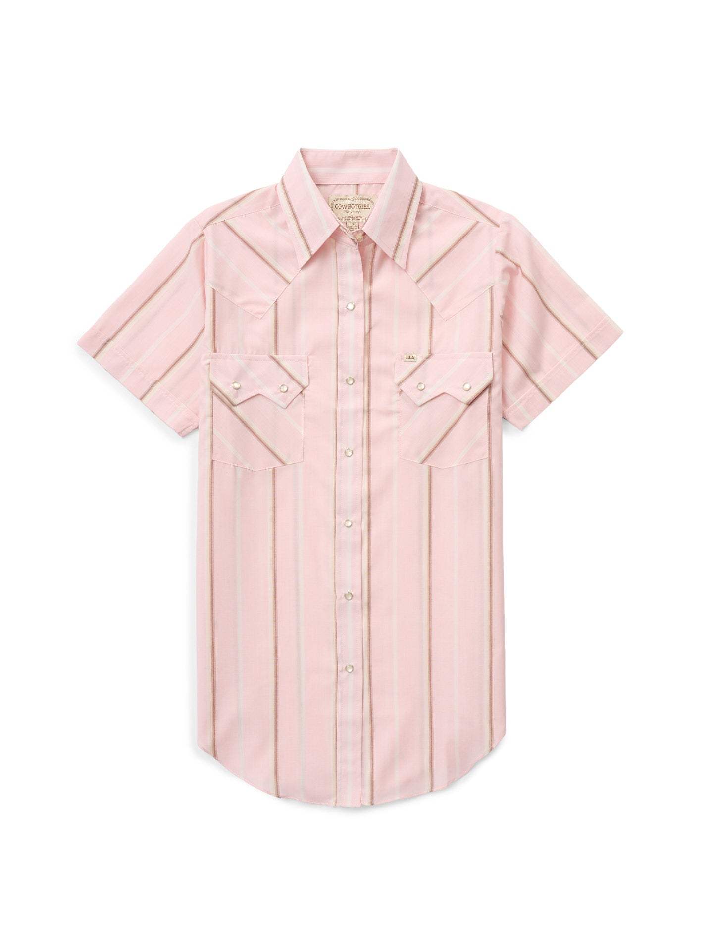 Women's Cowboygirl Blossom Pink Stripe Short Sleeve Granddaddy Snap Shirt - Ely Cattleman - Flyclothing LLC