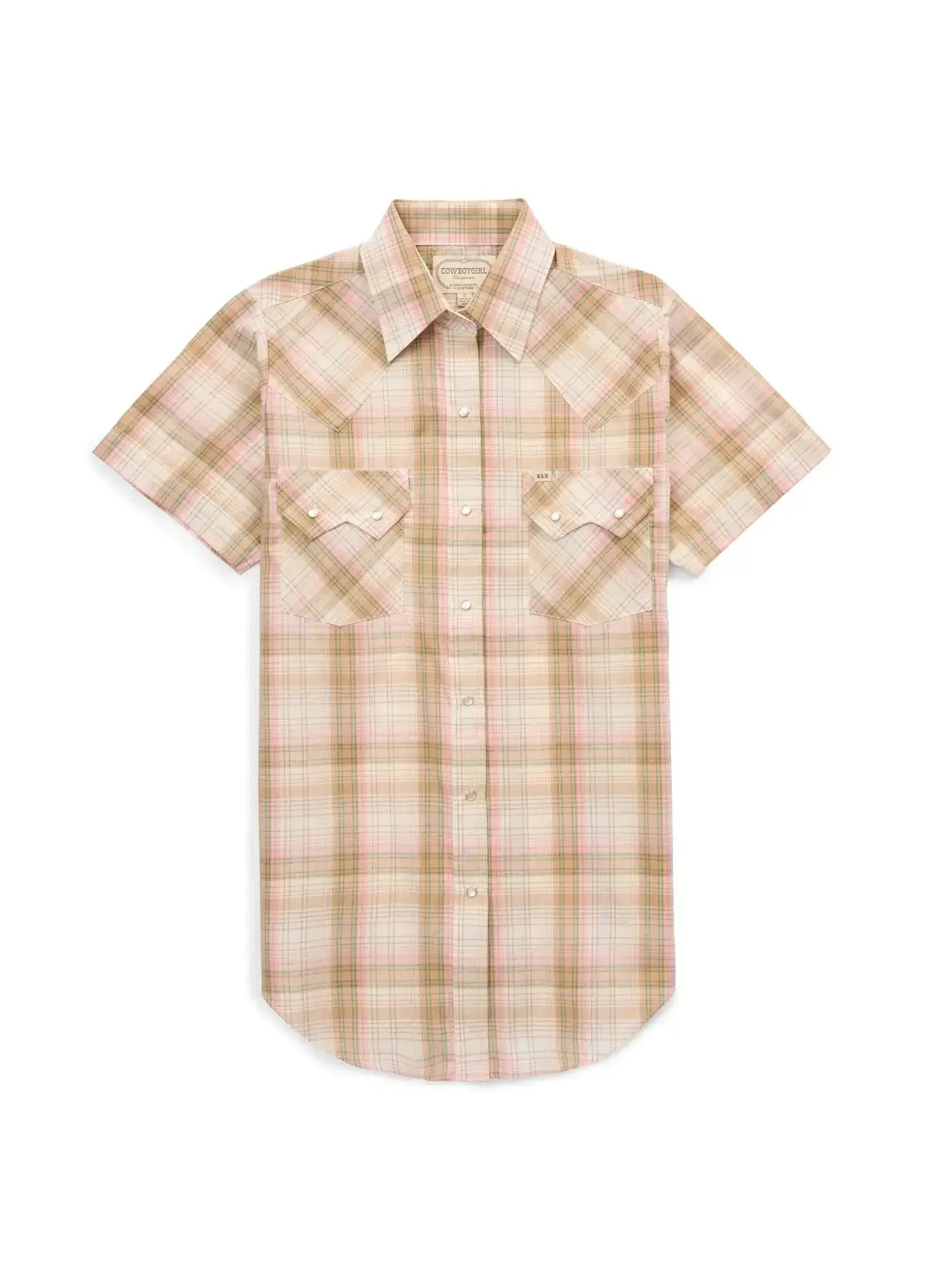 Women's Cowboygirl Buttermilk Plaid Short Sleeve Granddaddy Snap Shirt - Ely - Flyclothing LLC