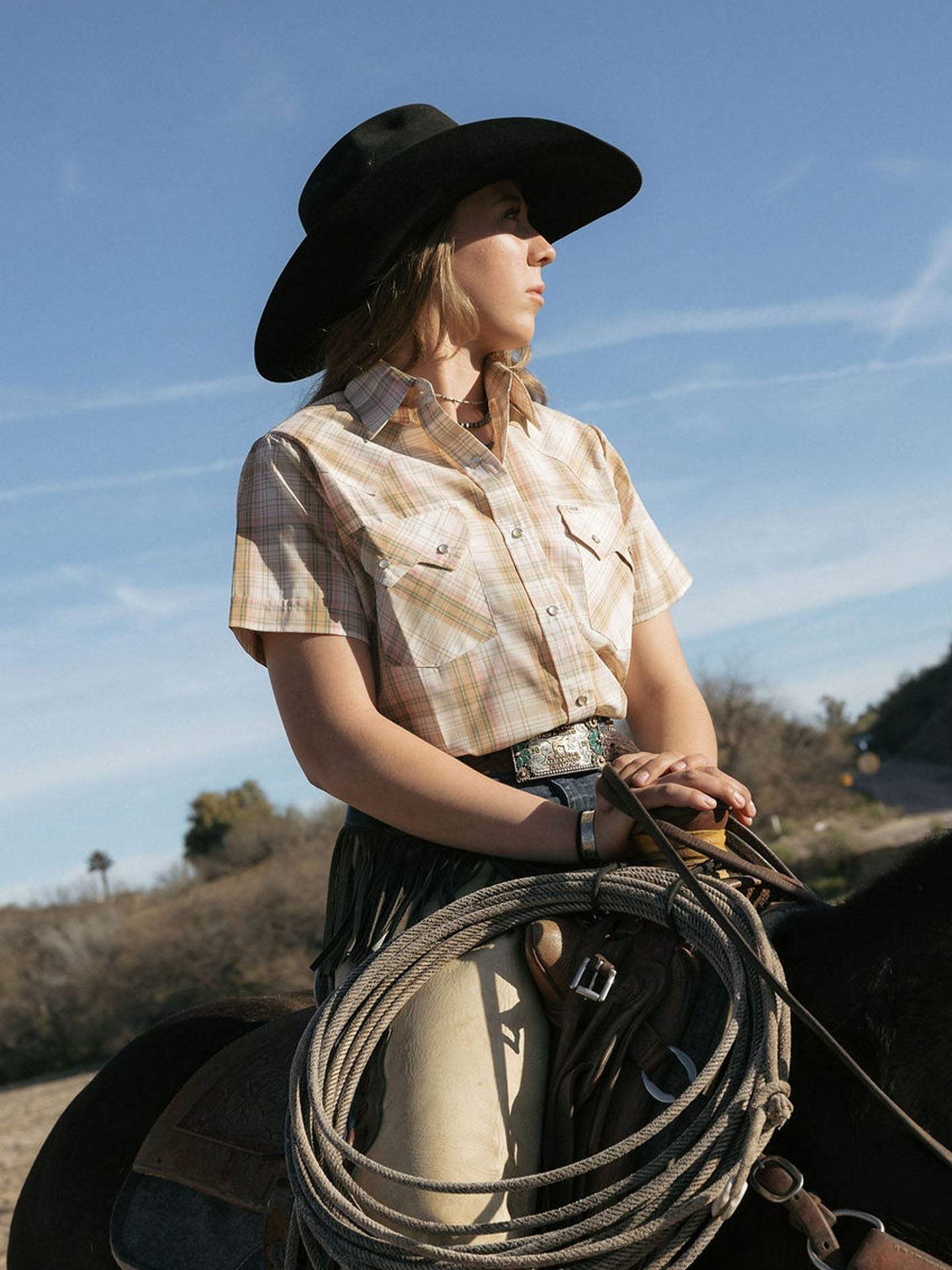 Women's Cowboygirl Buttermilk Plaid Short Sleeve Granddaddy Snap Shirt - Ely Cattleman - Flyclothing LLC