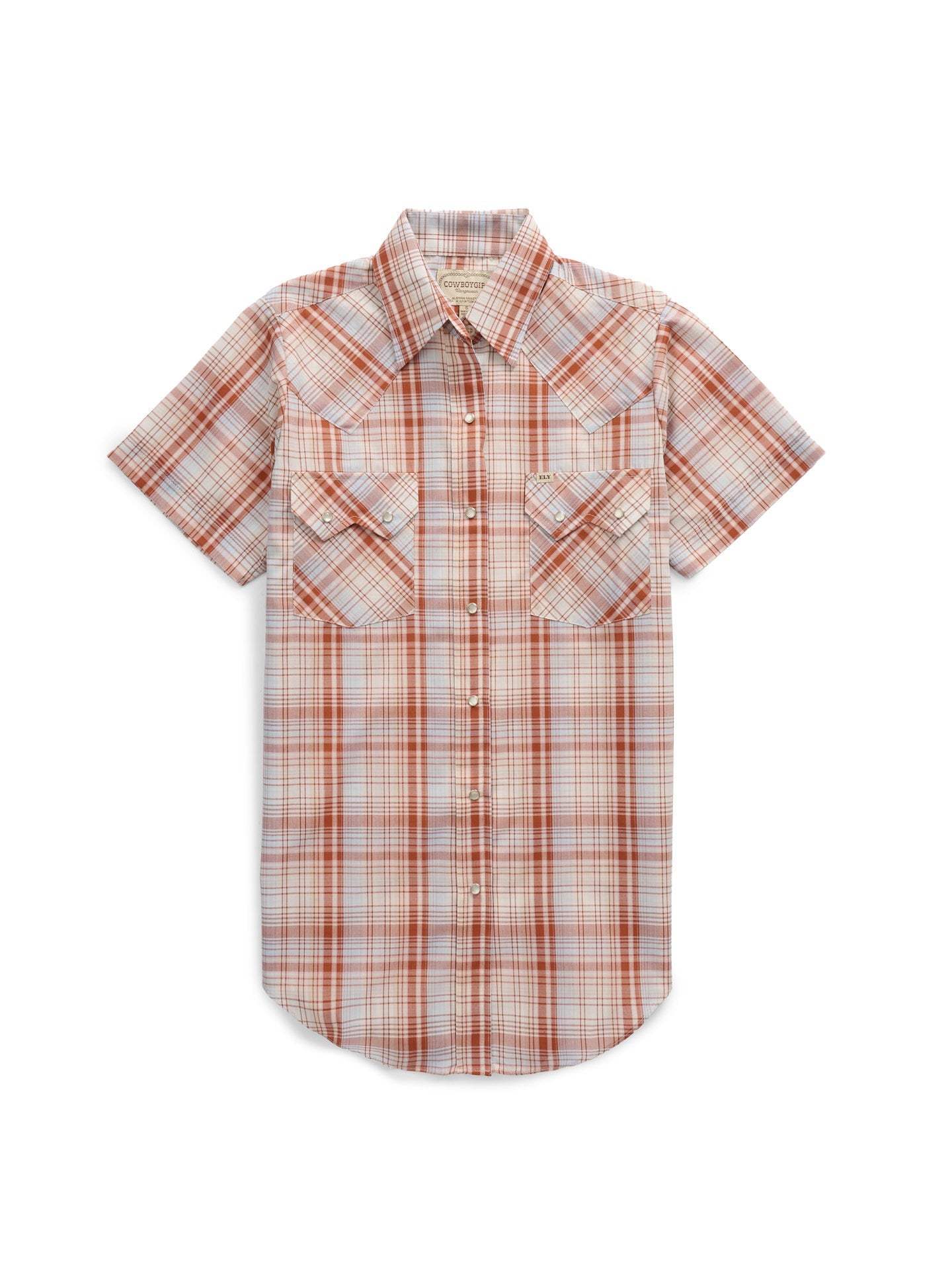 Women's Cowboygirl Ranch Rig Rust Plaid Short Sleeve Granddaddy Snap Shirt - Ely Cattleman - Flyclothing LLC