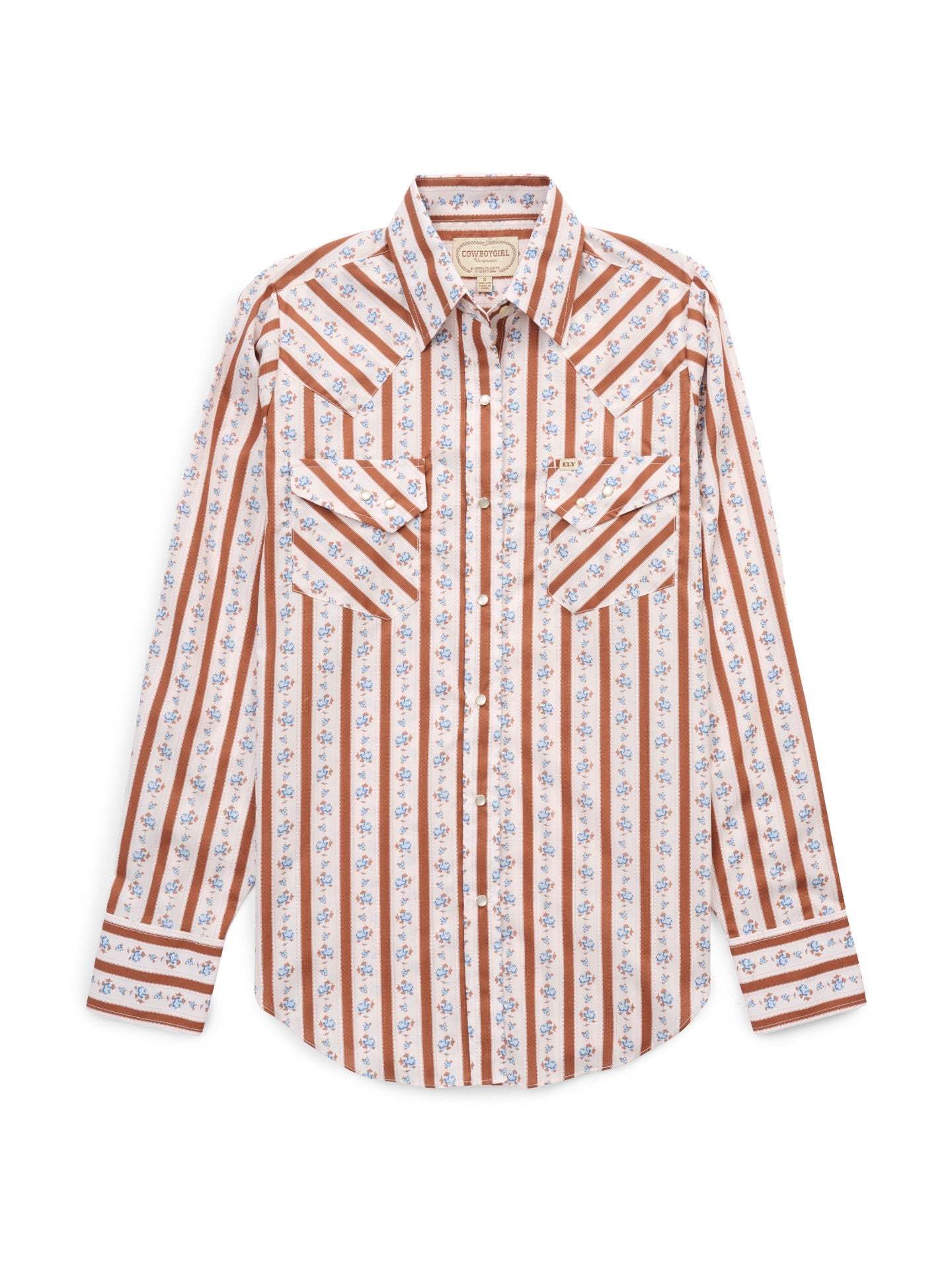 Women's Cowboygirl Ranch Rig Rust Rose Stripe Print Granddaddy Snap Shirt - Ely Cattleman - Flyclothing LLC