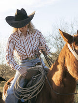 Women's Cowboygirl Ranch Rig Rust Rose Stripe Print Granddaddy Snap Shirt - Ely Cattleman - Flyclothing LLC