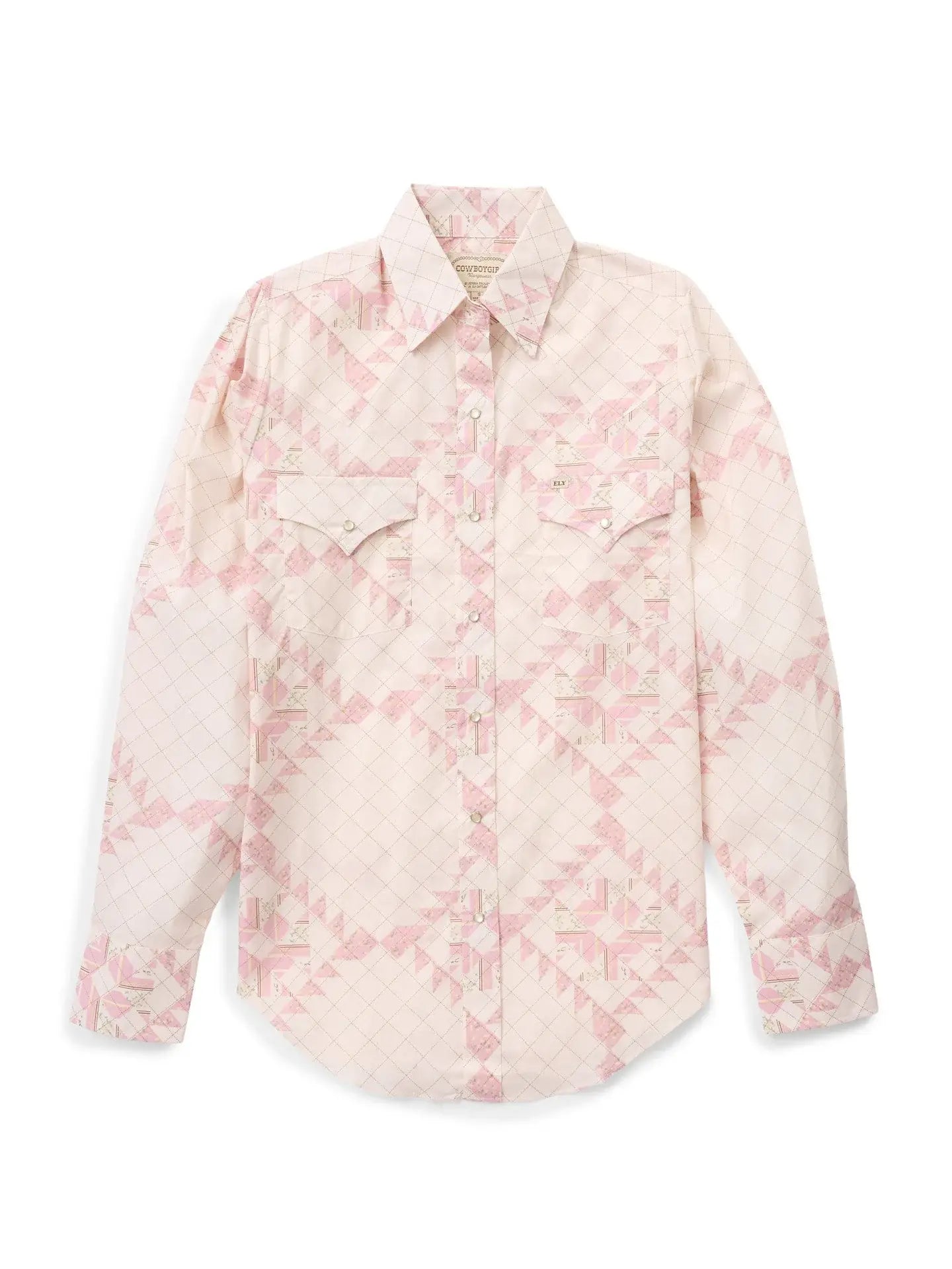 Women's Cowboygirl Blossom Pink Quilt Print Granddaddy Snap Shirt - Ely Cattleman - Flyclothing LLC