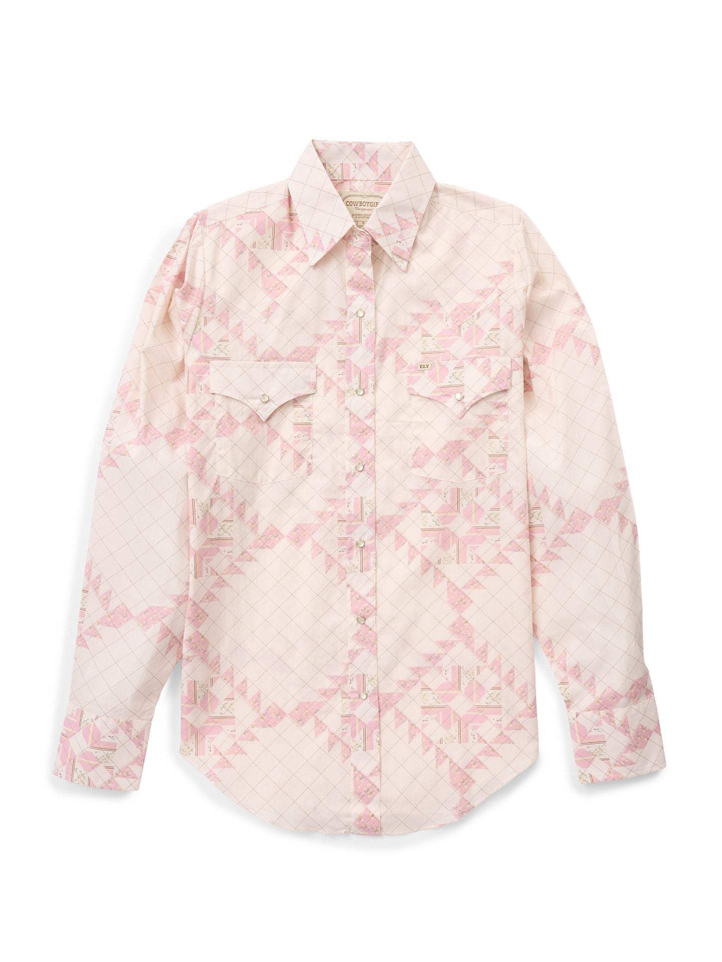 Women's Cowboygirl Blossom Pink Quilt Print Granddaddy Snap Shirt - Ely Cattleman - Flyclothing LLC