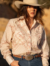 Women's Cowboygirl Blossom Pink Quilt Print Granddaddy Snap Shirt - Ely Cattleman - Flyclothing LLC