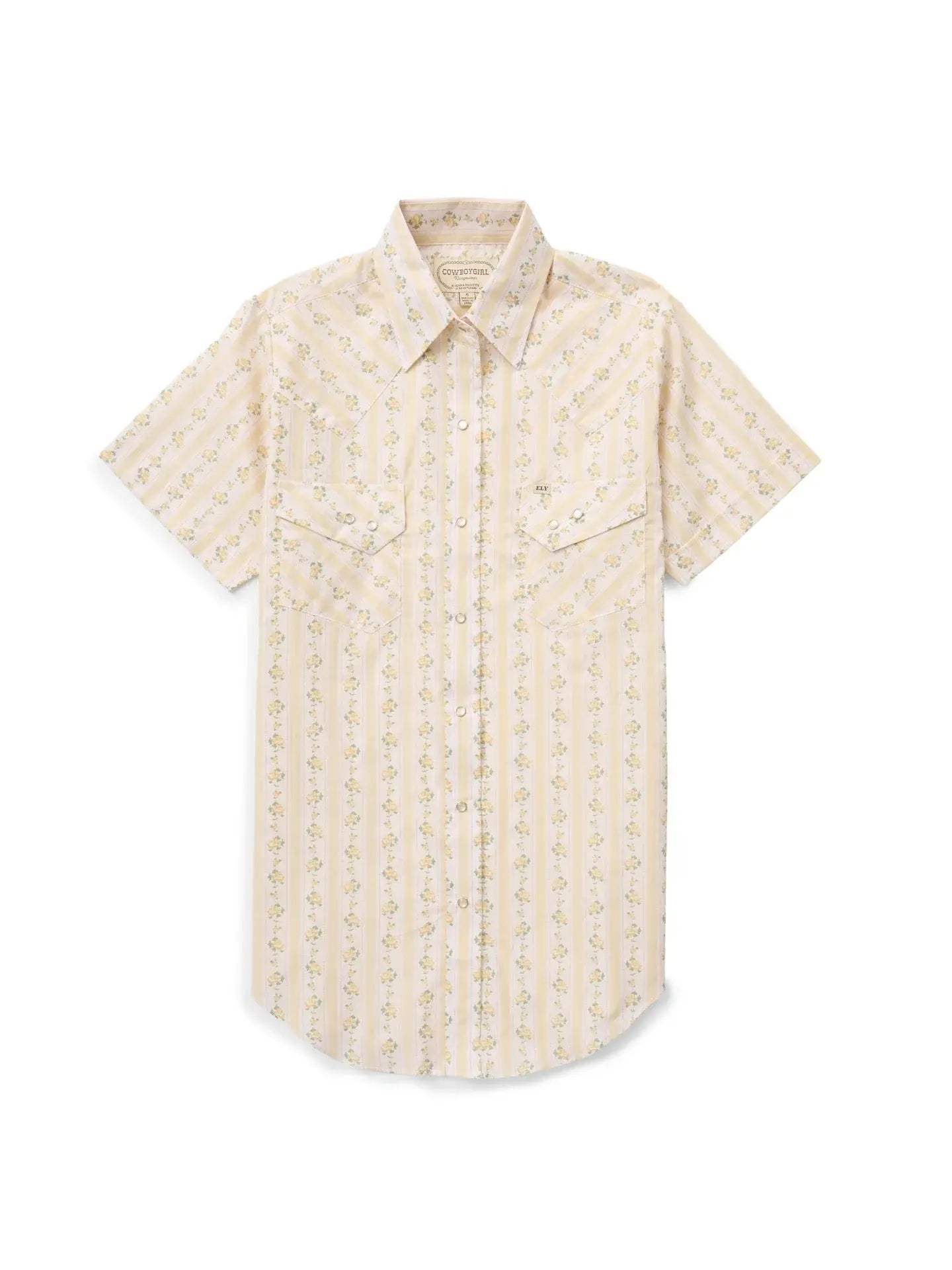 Women's Cowboygirl Buttermilk Short Sleeve Rose Print Granddaddy Snap Shirt - Ely - Flyclothing LLC