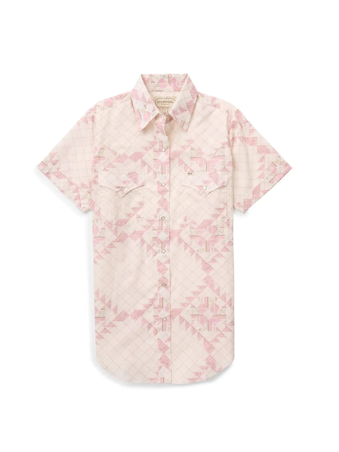 Women's Cowboygirl Blossom Pink Quilt Short Sleeve Granddaddy Snap Shirt - Ely Cattleman - Flyclothing LLC