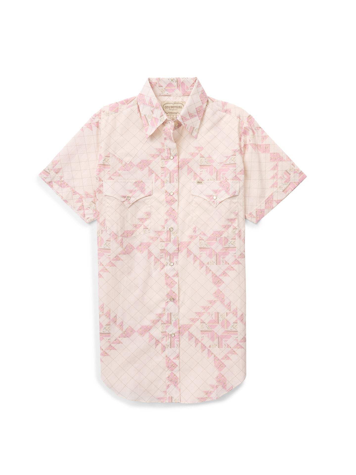 Women's Cowboygirl Blossom Pink Quilt Short Sleeve Granddaddy Snap Shirt - Ely Cattleman - Flyclothing LLC
