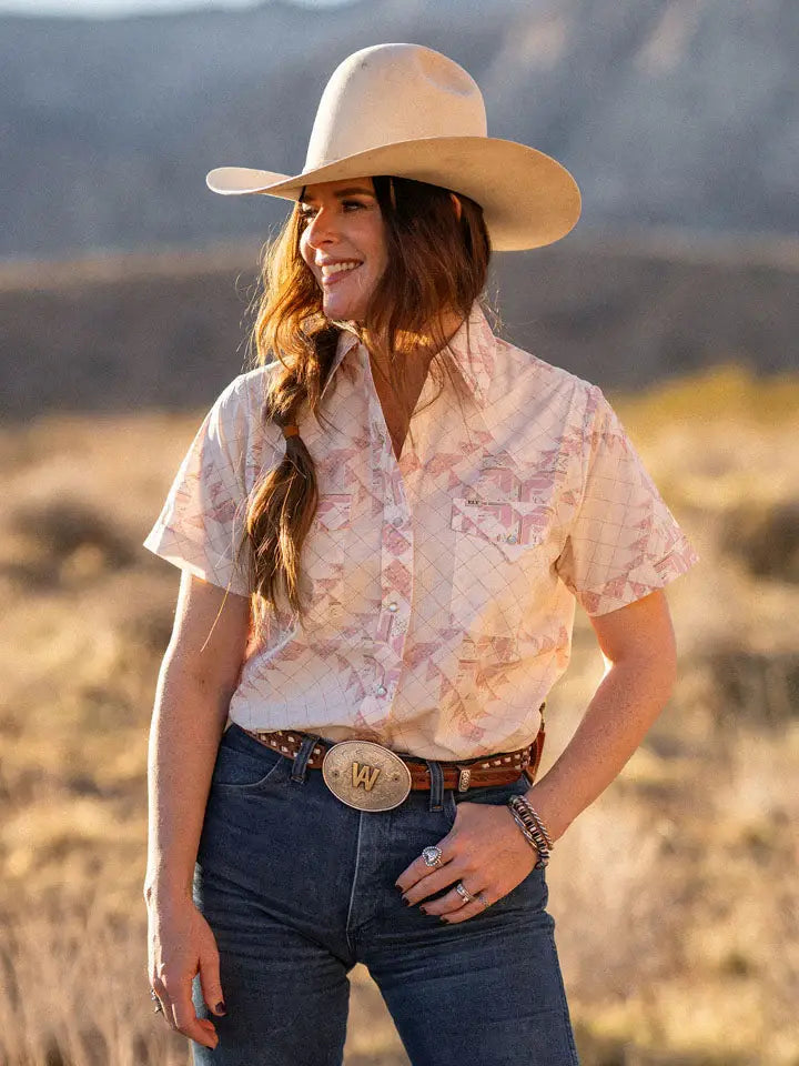 Women's Cowboygirl Blossom Pink Quilt Short Sleeve Granddaddy Snap Shirt - Ely Cattleman - Flyclothing LLC